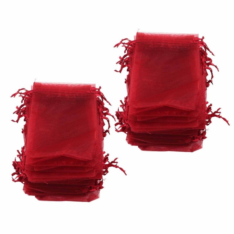 100PCS Organza Bags 10x15cm Transparent Drawstring Gift Bags Mesh Portable Jewelry Bags Jewelry Bags Drawstring for Wedding Red - Image 4