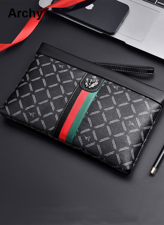 Archy Gentleman Leather Clutch Bag for Men Multiple Pockets and Card Slot Smooth Zipper Large Wallet Card Holder - Image 1