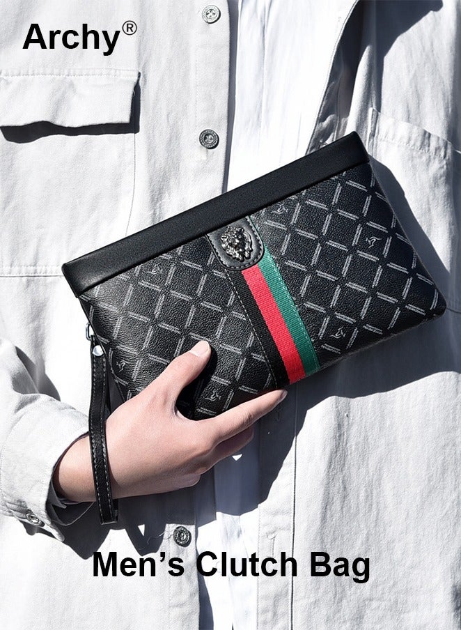 Archy Gentleman Leather Clutch Bag for Men Multiple Pockets and Card Slot Smooth Zipper Large Wallet Card Holder - Image 2