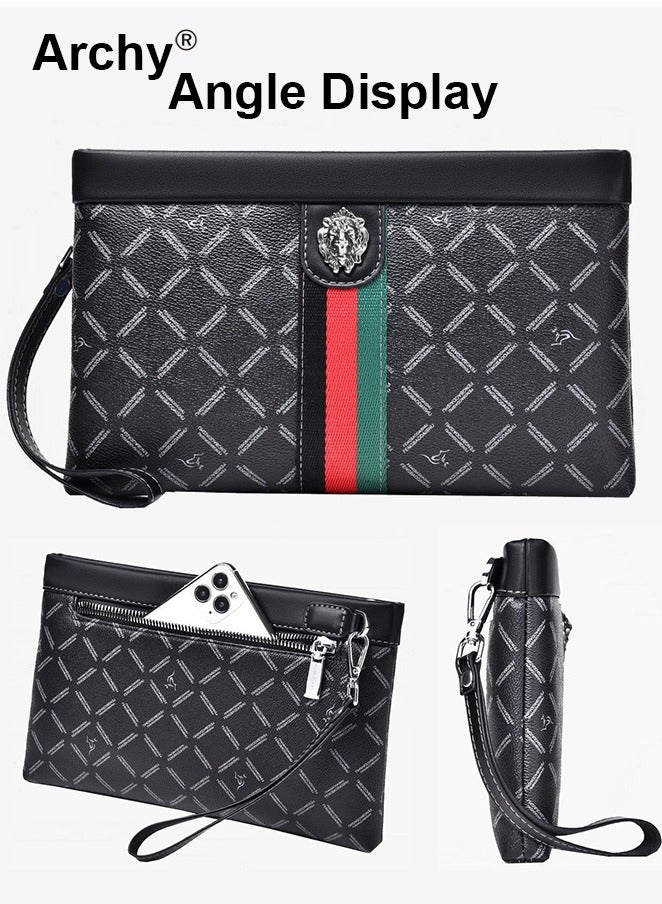 Archy Gentleman Leather Clutch Bag for Men Multiple Pockets and Card Slot Smooth Zipper Large Wallet Card Holder - Image 5