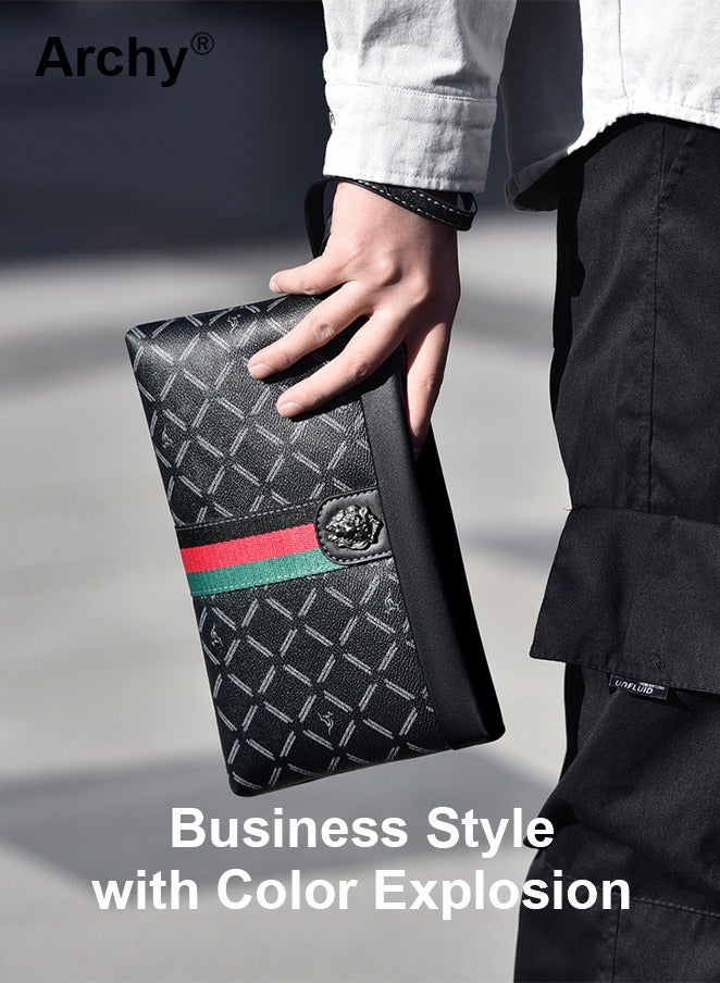 Archy Gentleman Leather Clutch Bag for Men Multiple Pockets and Card Slot Smooth Zipper Large Wallet Card Holder - Image 3