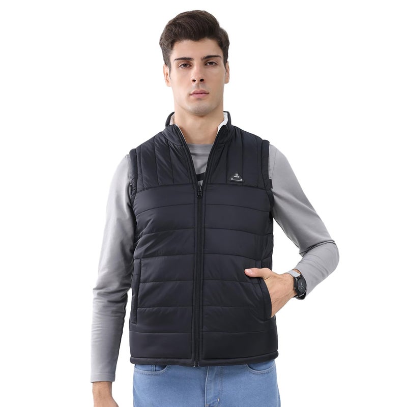 ROCKIT ROCK.IT From House Of Monte Carlo Men's Regular Fit Jacket | Solid Pattern | Zip Closure with Sleeveless Mock Neck | Lightweight Zip Vest for Men Black & White XL (Pack Of 1) - Image 2