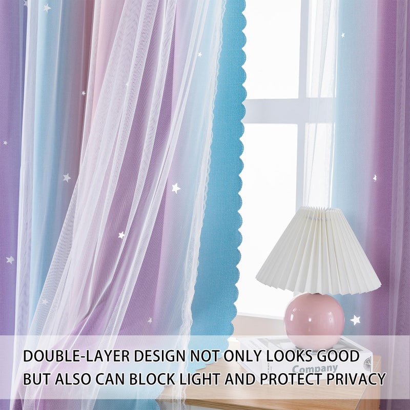XiDi Kids Curtains 45 Inch Length for Girls Bedroom 2 Panels Blackout Short Curtains for Kids Nursery Room Darkening Window Drape Unicorn Princess Theme Decor Grommet Top Pink/Purple/Blue 42x45 - Image 3