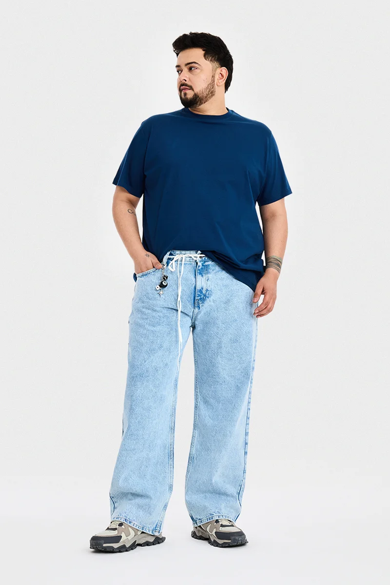 سنيتش Light Blue Textured Loose Fit Plus Size Jeans