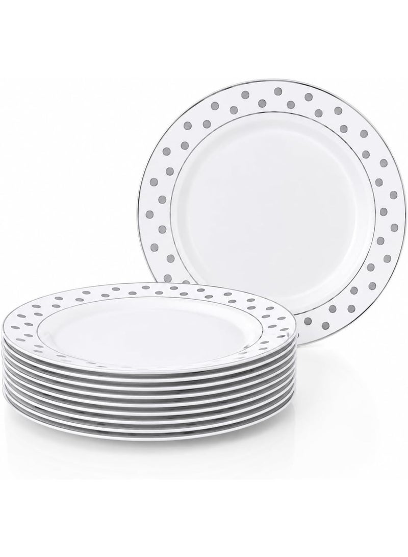 Master Gold White Polka Dot Premium Disposable Serving Plates | Elegant Embossed Plastic Plates for Parties, Weddings, Desserts, Cakes | Practical and Food Grade (6 Inch, 12) - Image 1