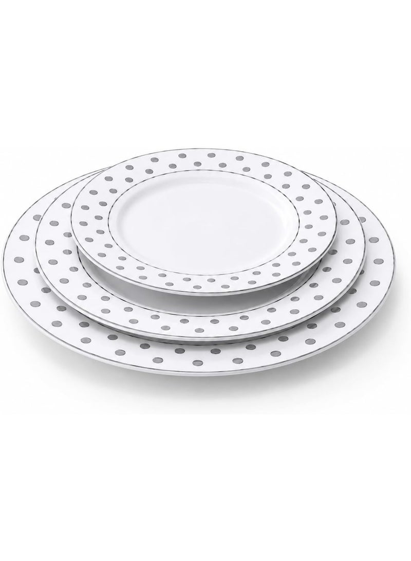 Master Gold White Polka Dot Premium Disposable Serving Plates | Elegant Embossed Plastic Plates for Parties, Weddings, Desserts, Cakes | Practical and Food Grade (6 Inch, 12) - Image 4