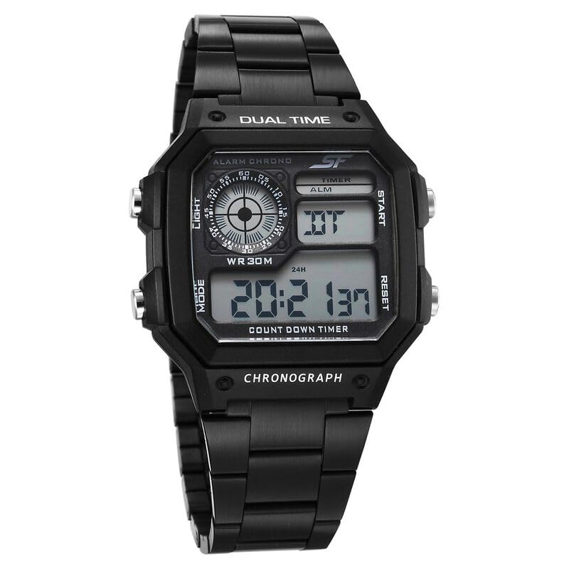 Sonata SF Hexa Metal Digital Digital Black Dial Stainless Steel Strap Watch for Unisex-77134PM02W/NT77134PM02W - Image 1