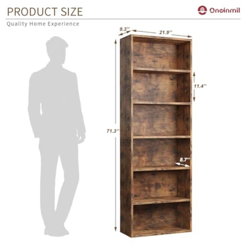 6 Tier Bookshelf and Bookcase Wooden Bookshelves with Cabinet Doors Floor Bookshelves and Office Storage Cabinets for Home Office Living Room Brown - Image 2