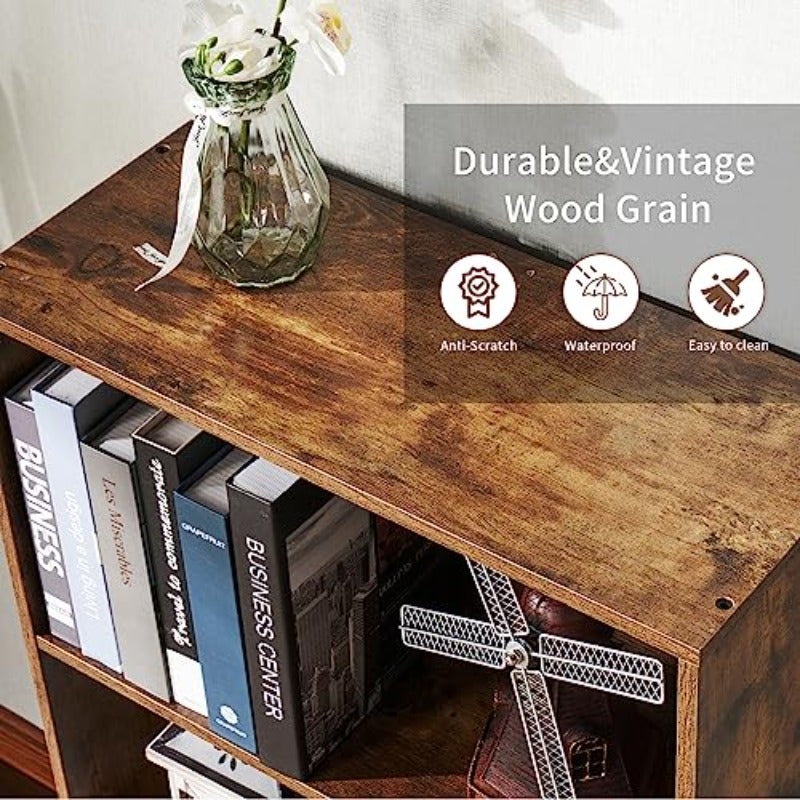 6 Tier Bookshelf and Bookcase Wooden Bookshelves with Cabinet Doors Floor Bookshelves and Office Storage Cabinets for Home Office Living Room Brown - Image 4