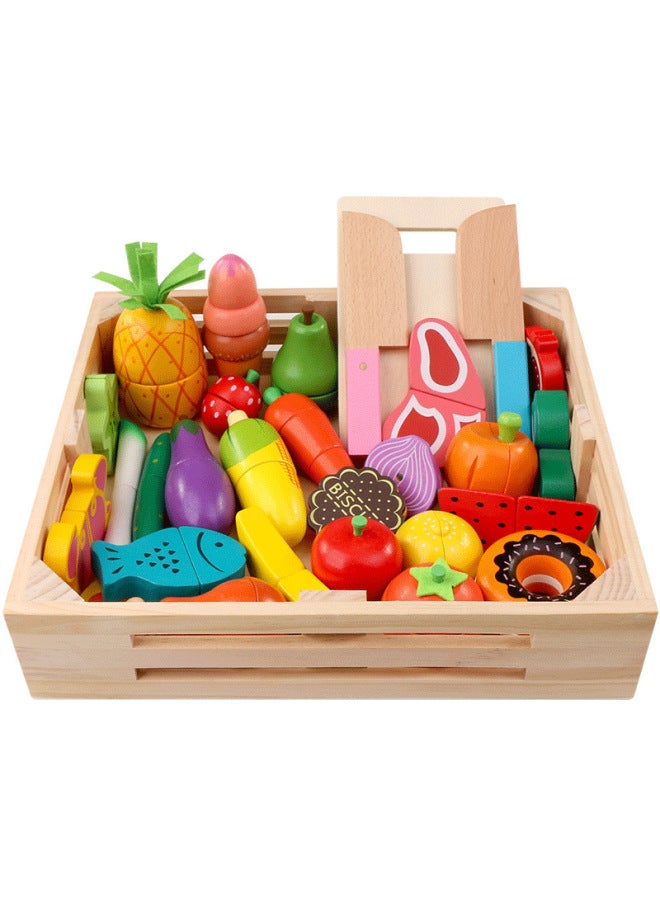 Children's Wooden Magnetic Fruit Cutting Toys Fruit And Vegetable Cutting Baby Cutting Play House Kitchen Toys-Color:9 Pieces Fruit Suit-with Tray - Image 3