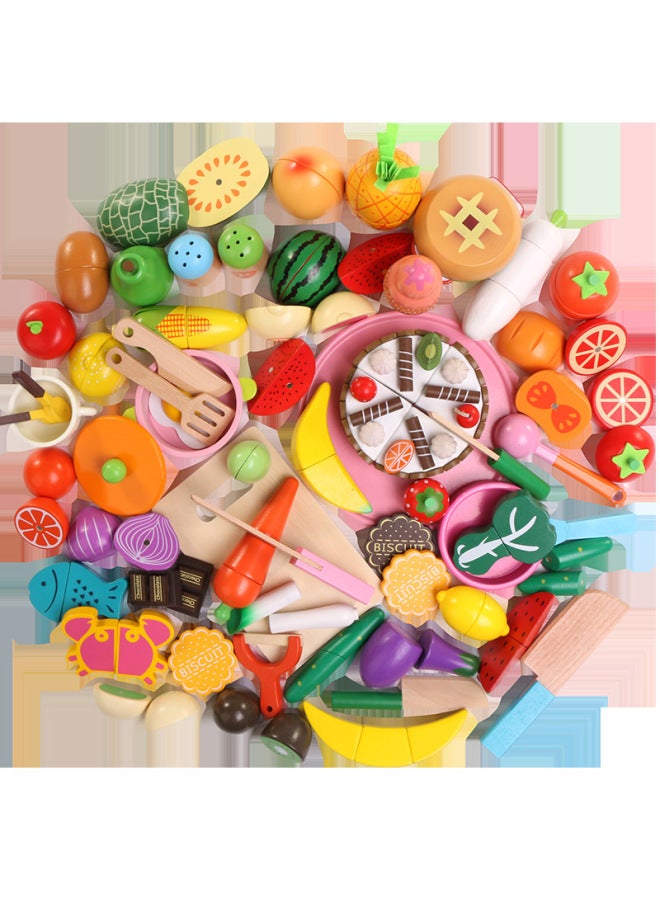 Children's Wooden Magnetic Fruit Cutting Toys Fruit And Vegetable Cutting Baby Cutting Play House Kitchen Toys-Color:9 Pieces Fruit Suit-with Tray - Image 4