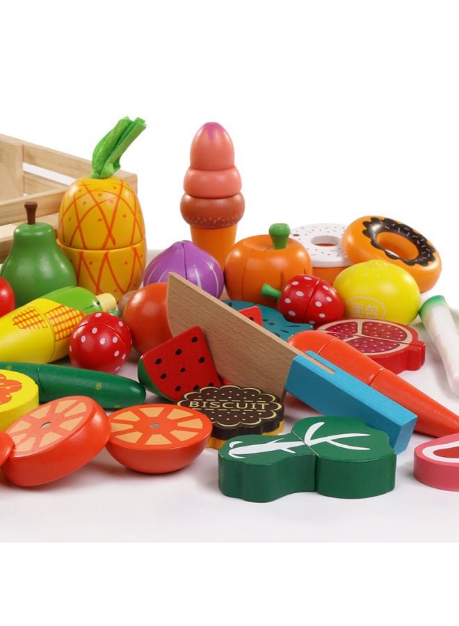 Children's Wooden Magnetic Fruit Cutting Toys Fruit And Vegetable Cutting Baby Cutting Play House Kitchen Toys-Color:9 Pieces Fruit Suit-with Tray - Image 2