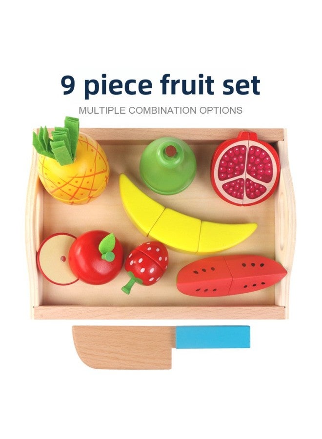 Children's Wooden Magnetic Fruit Cutting Toys Fruit And Vegetable Cutting Baby Cutting Play House Kitchen Toys-Color:9 Pieces Fruit Suit-with Tray - Image 1