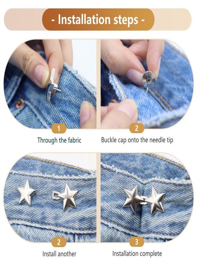 Frutain 14 Set Pant Waist Tightener Star Buttons Pins for Loose Jeans Reusable Waist Cincher Clip Metal Star Brooch for Clothing Dresses Skirts No Sewing Decoration Accessories - Image 3