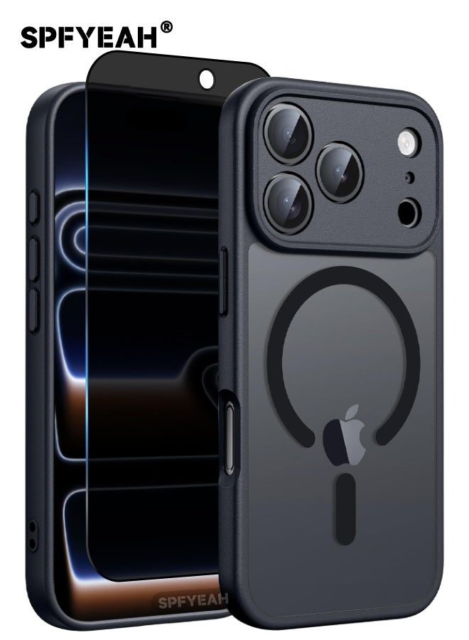 SPFYEAH iPhone 17 Pro Max Case with Privacy Screen Protector | 2-in-1 Bundle, Upgraded [Full Camera Protection] [Magsafe Compatible] [Frosted Translucent] Slim Shockproof Durable Magnetic Case for iPhone 17 Pro Max 6.9 inch (Black, 1+1 Pack) - Image 1