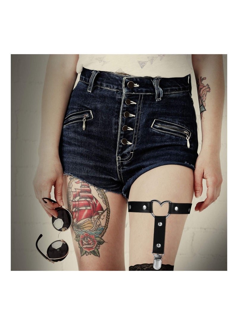 4 PCS Adjustable Punk Gothic Heart Leg Garter Belt for Women, Elastic Suspender with Anti-Slip Clips, Stylish Thigh Ring Garter for Girls and Women. - Image 5