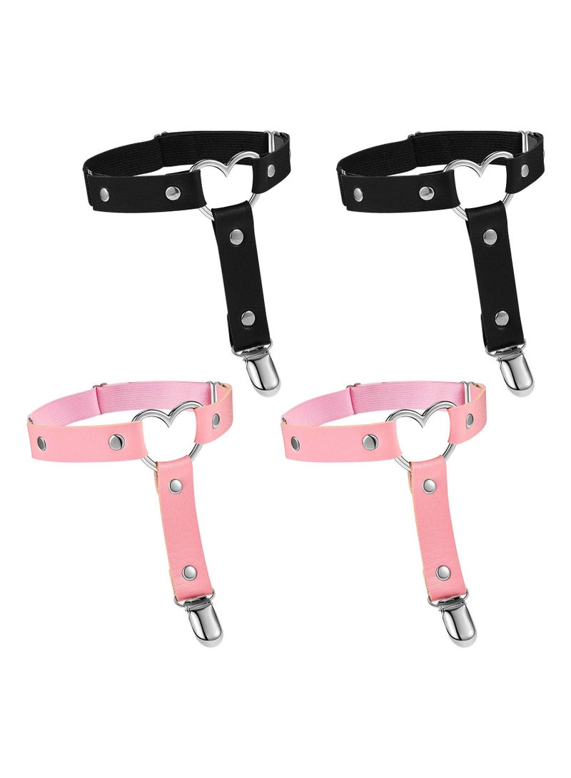 4 PCS Adjustable Punk Gothic Heart Leg Garter Belt for Women, Elastic Suspender with Anti-Slip Clips, Stylish Thigh Ring Garter for Girls and Women. - Image 3