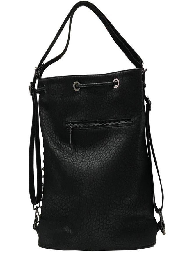 Chikencall Over-size Studded Bucket Bag for Women,3 Ways Multifunction Backpack Vegan Leather Punk Rock Rivet Large Shoulder Bag Crossbody Bag Black - Image 5