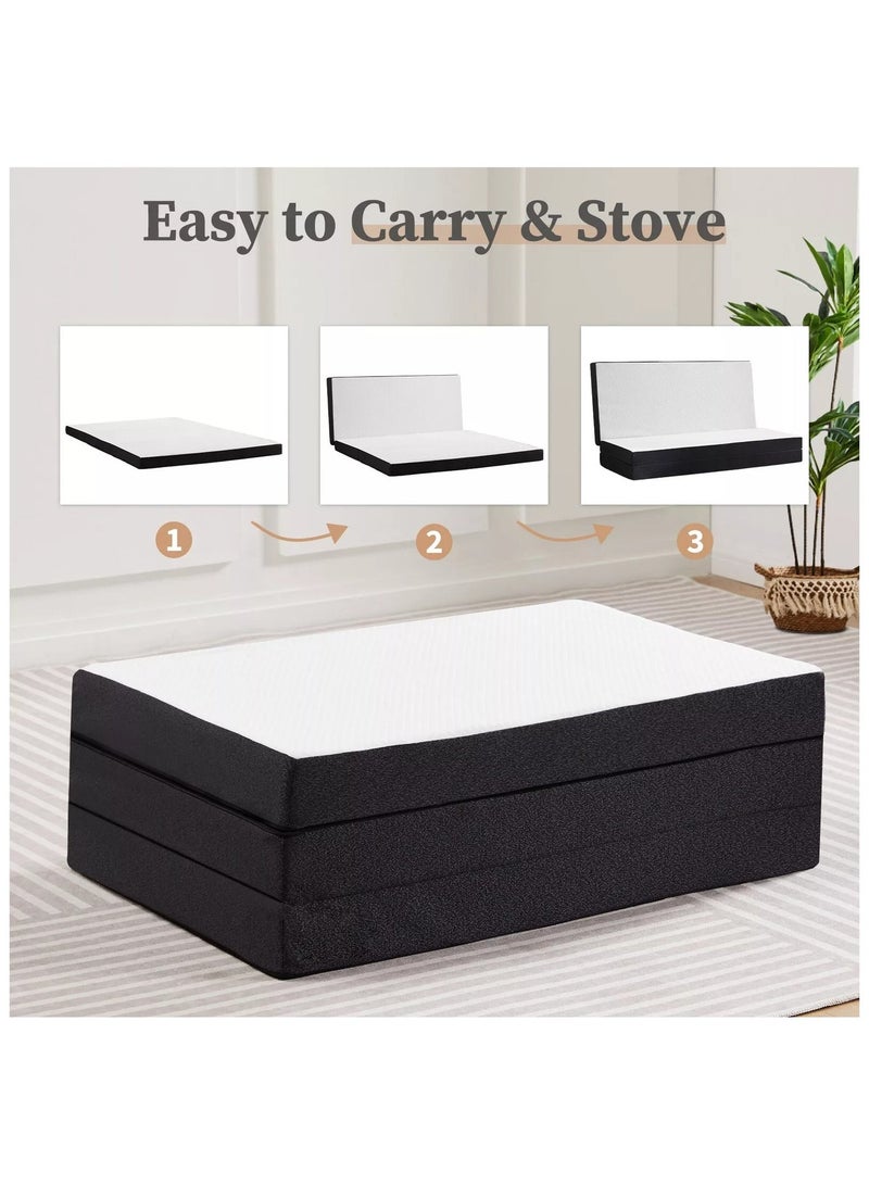 COMFY WHITE TRI FOLD PORTABLE MEDICATED MATTRESS WITH BLACK BORDER 180 X 90 X 7 CM - Image 3