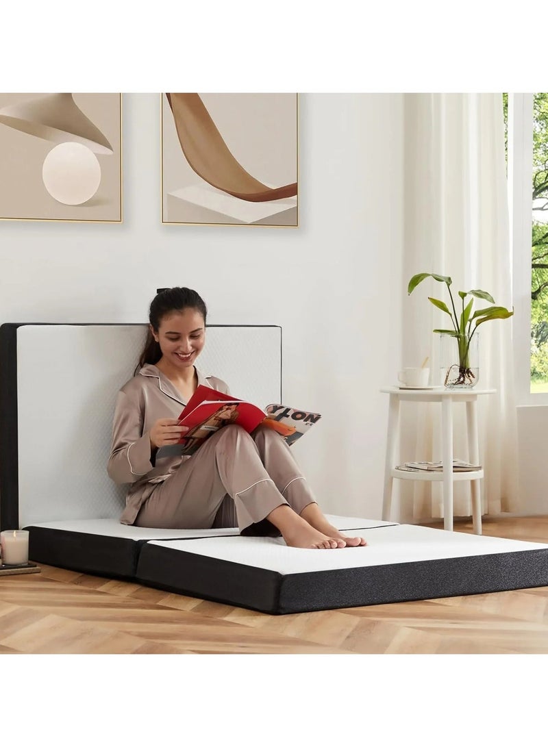 COMFY WHITE TRI FOLD PORTABLE MEDICATED MATTRESS WITH BLACK BORDER 180 X 90 X 7 CM - Image 4