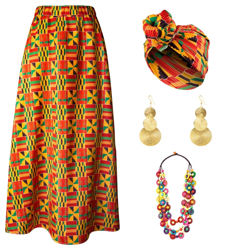 Kitimi 4Pcs African Dresses for Women African Attire Traditional Costume Black History Month Decorations Head Wrap Scarf - Image 1