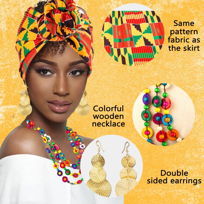 Kitimi 4Pcs African Dresses for Women African Attire Traditional Costume Black History Month Decorations Head Wrap Scarf - Image 5