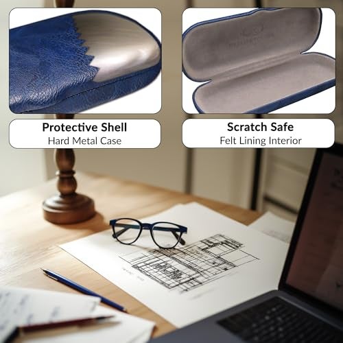 MyEyeglassCase Slim Hard Shell Eyeglass Case – Small Protective Glasses Case with Microfiber Pouch & Cleaning Cloth fit readers and reading frames durable and lightweight (S5 Navy Blue) - Image 3