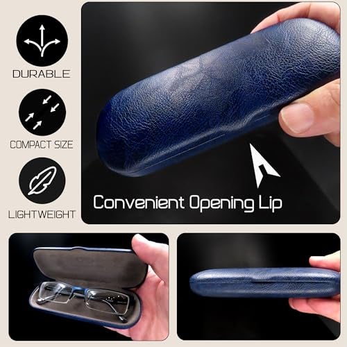 MyEyeglassCase Slim Hard Shell Eyeglass Case – Small Protective Glasses Case with Microfiber Pouch & Cleaning Cloth fit readers and reading frames durable and lightweight (S5 Navy Blue) - Image 4