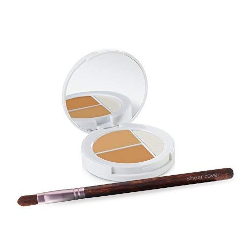 Sheer Cover Studio â€“ Conceal and Brighten Highlight Trio â€“ Two-Toned Concealers â€“ Shimmering Highlighter â€“ Medium/Tan Shade â€“ With FREE Concealer Brush â€“ 3 Grams - Image 1
