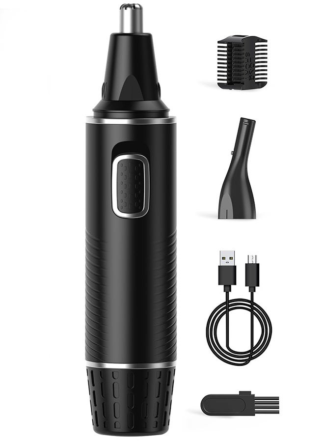 عام ماكينة تشذيب شعر الأنف للرجال، ماكينة تشذيب شعر قابلة لإعادة الشحن 2 في 1، ماكينة تشذيب شعر الأذن والأنف متعددة الوظائف غير مؤلمة مع شفرات مزدوجة الحواف مقاومة للماء IPX7 (أسود فضي) - Image 1