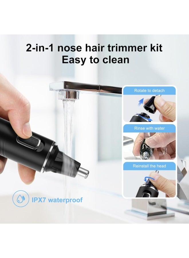 عام ماكينة تشذيب شعر الأنف للرجال، ماكينة تشذيب شعر قابلة لإعادة الشحن 2 في 1، ماكينة تشذيب شعر الأذن والأنف متعددة الوظائف غير مؤلمة مع شفرات مزدوجة الحواف مقاومة للماء IPX7 (أسود فضي) - Image 5