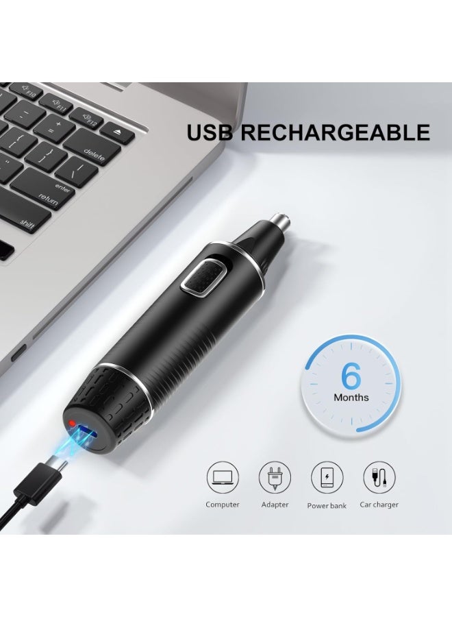 عام ماكينة تشذيب شعر الأنف للرجال، ماكينة تشذيب شعر قابلة لإعادة الشحن 2 في 1، ماكينة تشذيب شعر الأذن والأنف متعددة الوظائف غير مؤلمة مع شفرات مزدوجة الحواف مقاومة للماء IPX7 (أسود فضي) - Image 4