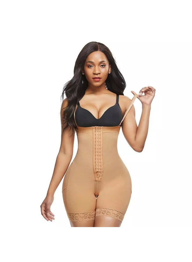 European And American Fat Woman Plus Size Detachable Tight Belly-tinting Tunic Breathable Shaping High Waist Hip Lips Jumpsuit
