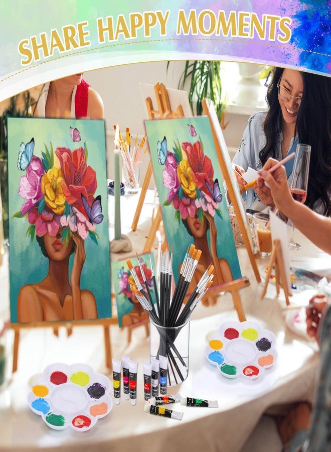 Cholemy 8 Set Paint and Sip Kit for Adults 8'' x 10'' Pre Drawn Canvas with Wooden Easels Acrylic Paint Brushes Wash Cup Palette Apron for Painting DIY Date Night Party Supplies(Flower Lady) - Image 5