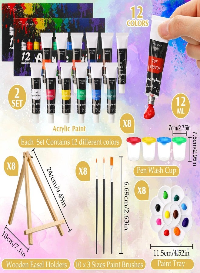 Cholemy 8 Set Paint and Sip Kit for Adults 8'' x 10'' Pre Drawn Canvas with Wooden Easels Acrylic Paint Brushes Wash Cup Palette Apron for Painting DIY Date Night Party Supplies(Flower Lady) - Image 3