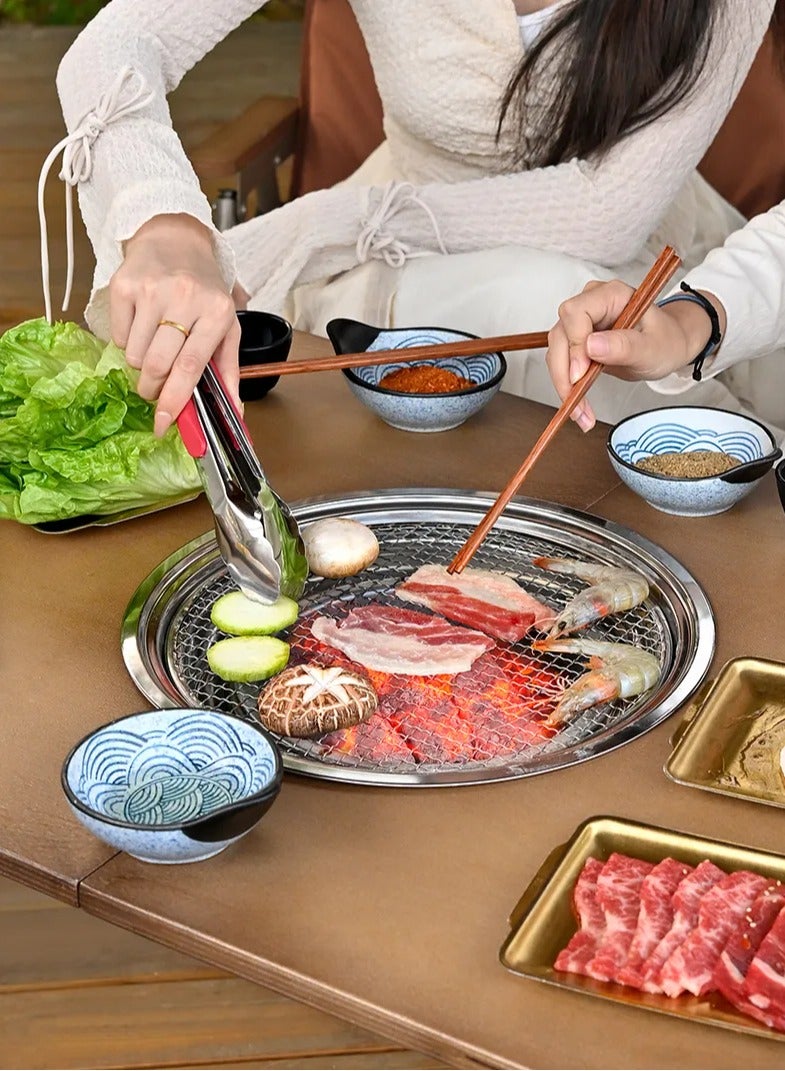 بورودو طاولة تخييم مستديرة متعددة الأغراض مع مقلاة شواء وشبكة شواء / لوح MDF / خشب البتولا / مادة الفولاذ المقاوم للصدأ / سعة وزن 50 كجم - بني - Image 2