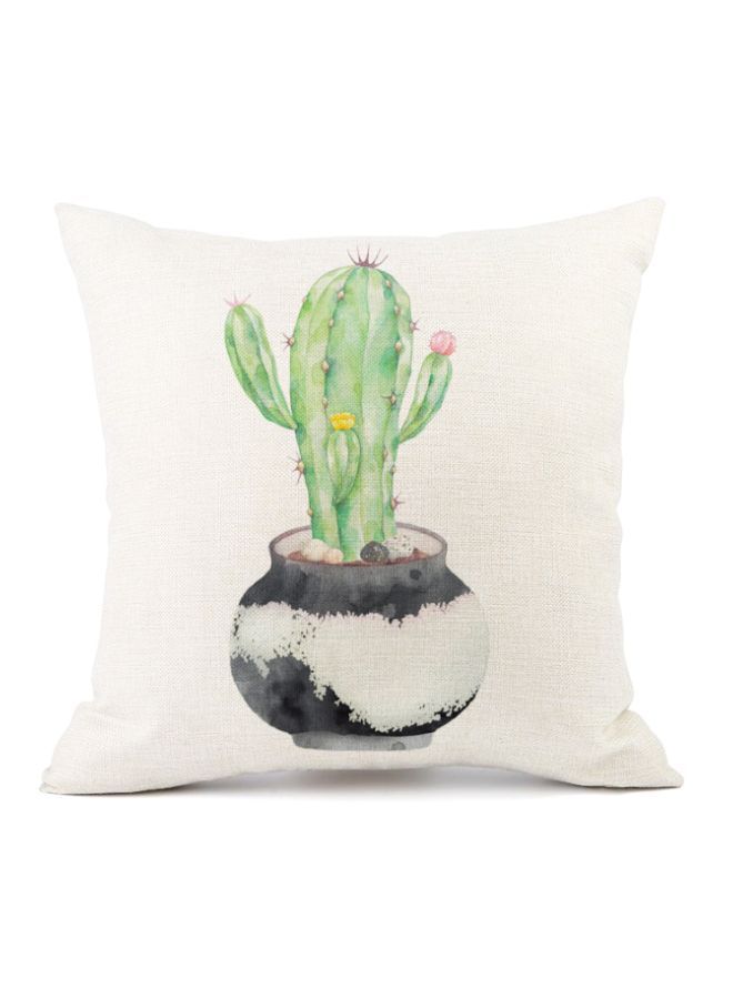 NIBEMINENT Cactus Printed Cushion Cover White/Green/Black 45x45cm
