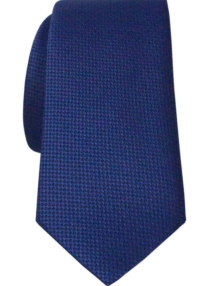 Varetta Men's Midnight Blue Dobby Eyelet Pattern Narrow Tie - Image 1