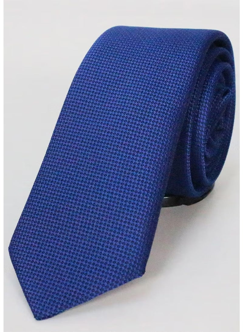 Varetta Men's Midnight Blue Dobby Eyelet Pattern Narrow Tie - Image 2