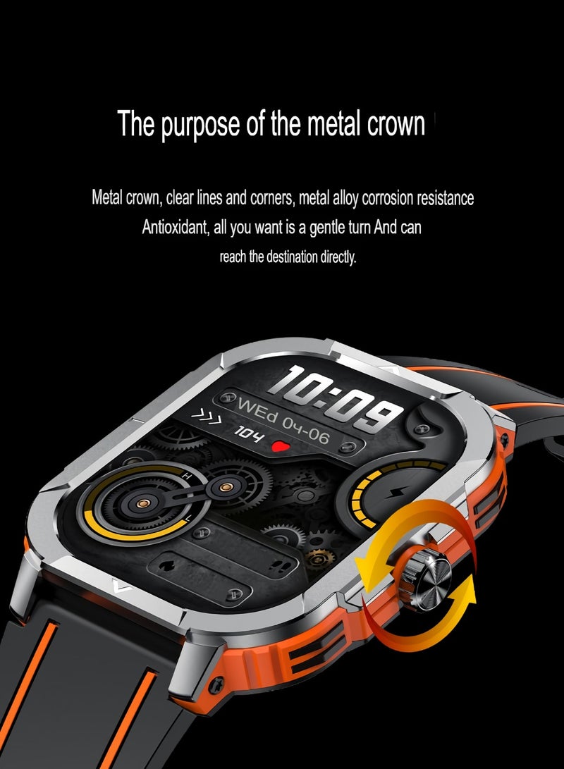 HK56 Bluetooth Call Outdoor Smart Watch, 2.06 Inch Amoled Screen Sports Watch, Waterproof Lightweight Fitness Tracker With Blood Oxygen Monitoring, (1pc, Black And Orange) - Image 2