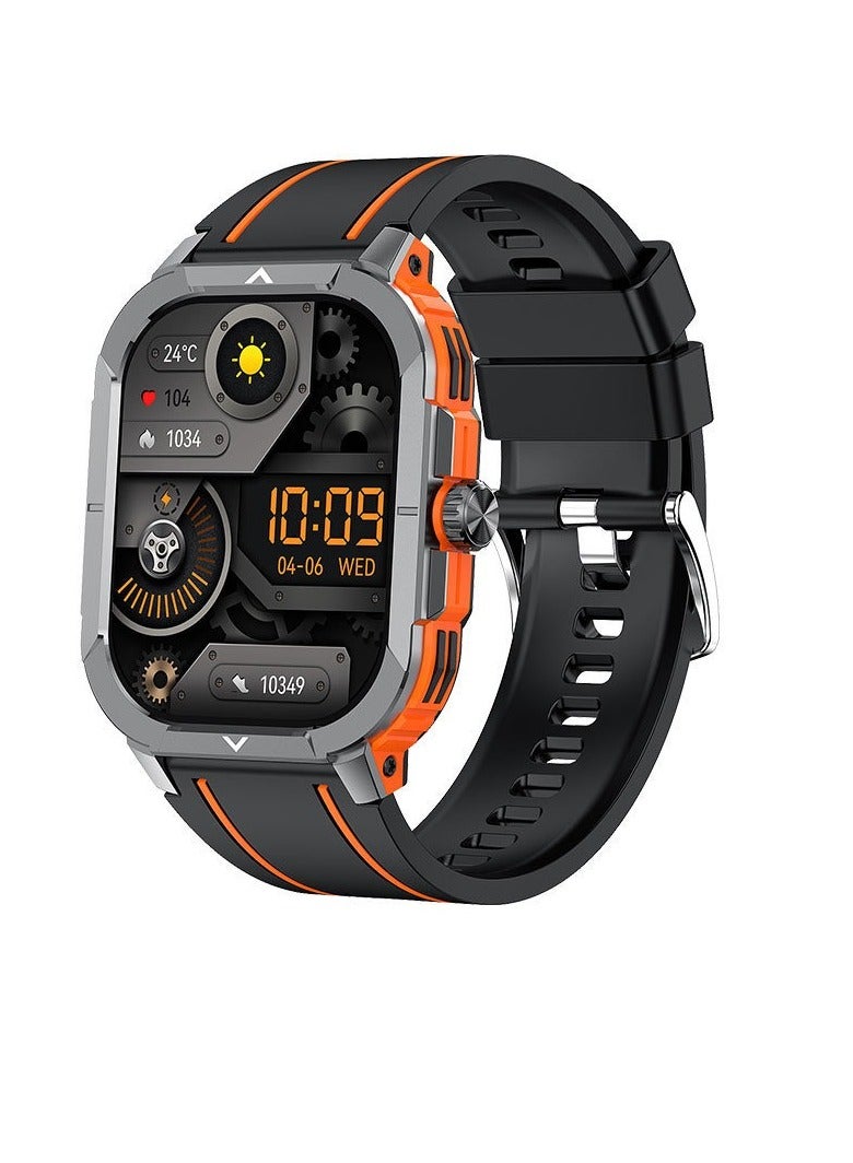 HK56 Bluetooth Call Outdoor Smart Watch, 2.06 Inch Amoled Screen Sports Watch, Waterproof Lightweight Fitness Tracker With Blood Oxygen Monitoring, (1pc, Black And Orange) - Image 1