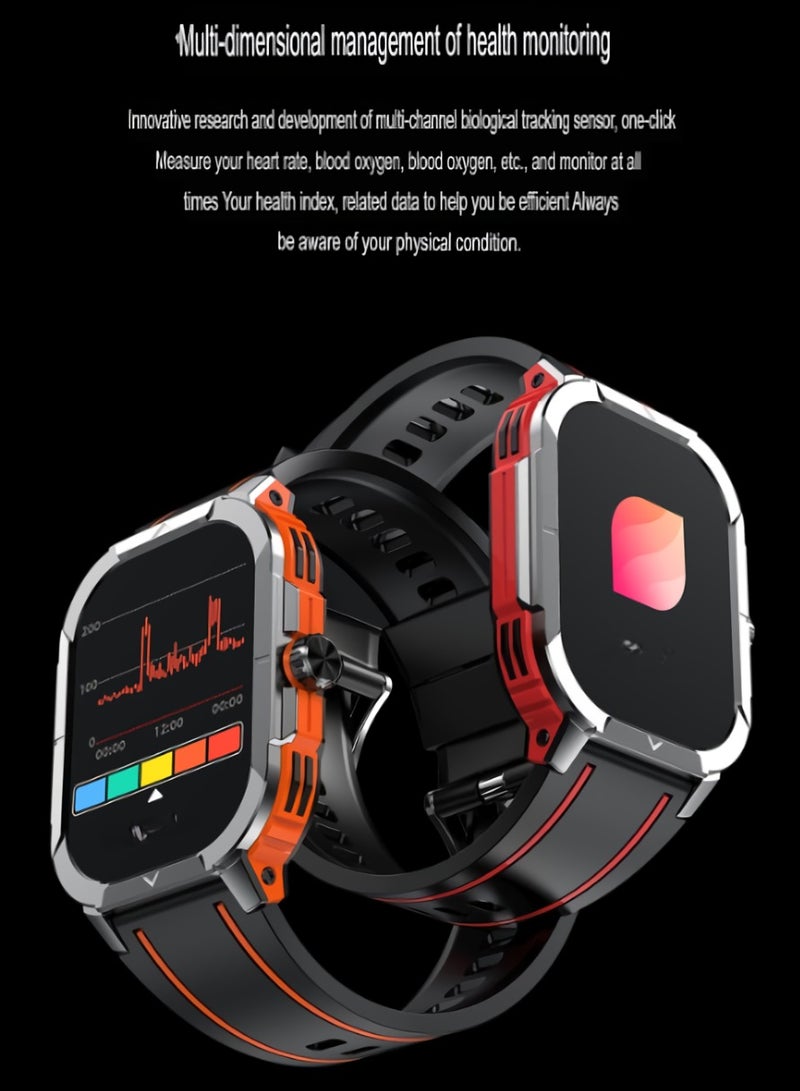 HK56 Bluetooth Call Outdoor Smart Watch, 2.06 Inch Amoled Screen Sports Watch, Waterproof Lightweight Fitness Tracker With Blood Oxygen Monitoring, (1pc, Black And Orange) - Image 4