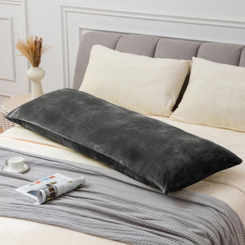 BEDELITE Body Pillow Cover with Zipper Closure, Super Soft and Cozy Fuzzy Fleece Pillowcase 20 x 54 Inches, Luxury Fluffy Plush Long Body Pillow Pillowcase for All Seasons(Dark Gray) - Image 2