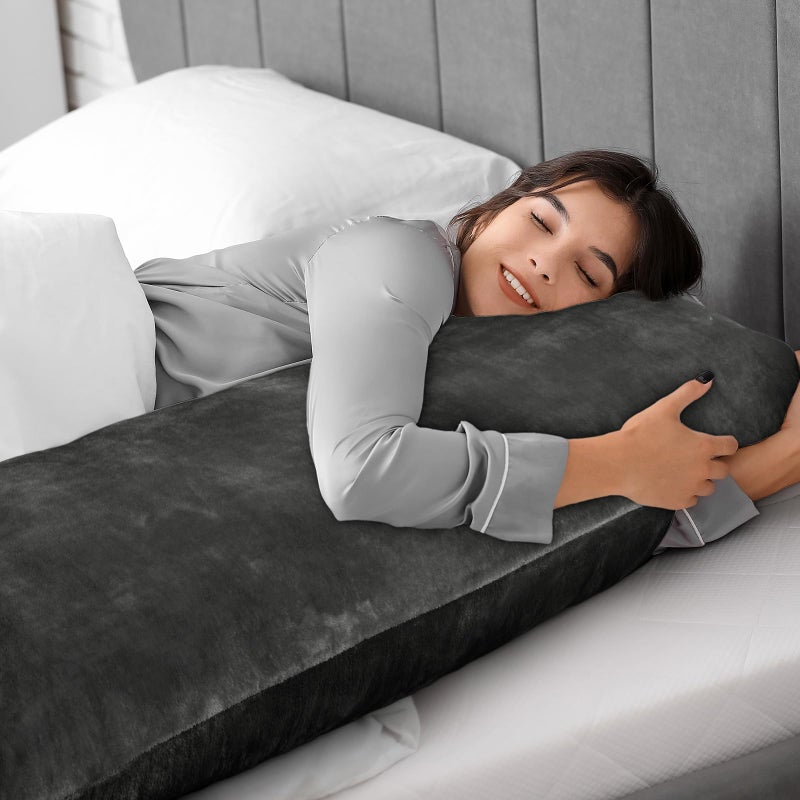 BEDELITE Body Pillow Cover with Zipper Closure, Super Soft and Cozy Fuzzy Fleece Pillowcase 20 x 54 Inches, Luxury Fluffy Plush Long Body Pillow Pillowcase for All Seasons(Dark Gray) - Image 5