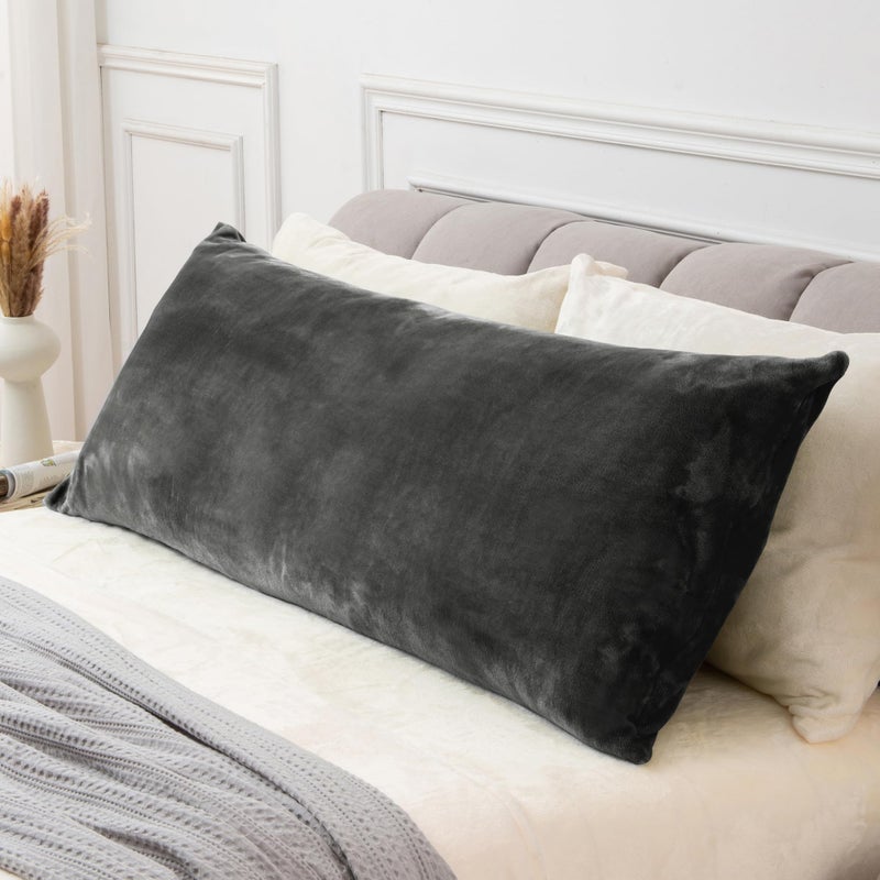BEDELITE Body Pillow Cover with Zipper Closure, Super Soft and Cozy Fuzzy Fleece Pillowcase 20 x 54 Inches, Luxury Fluffy Plush Long Body Pillow Pillowcase for All Seasons(Dark Gray) - Image 1