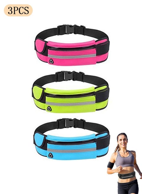 3 PCS Running Waist Belt, Adjustable Waist Packs, Running Waist Bag for Hiking Cycling Comfortable Unisex Waist Packs for Workout Cycling Travelling