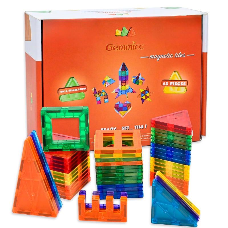 Gemmicc Magnetic Tiles Building Blocks Magnet Toys for Kids STEM Approved Educational Toys3D Magnet Puzzles Stacking Blocks for Boys Girls63 PCS Classic Set - Image 3