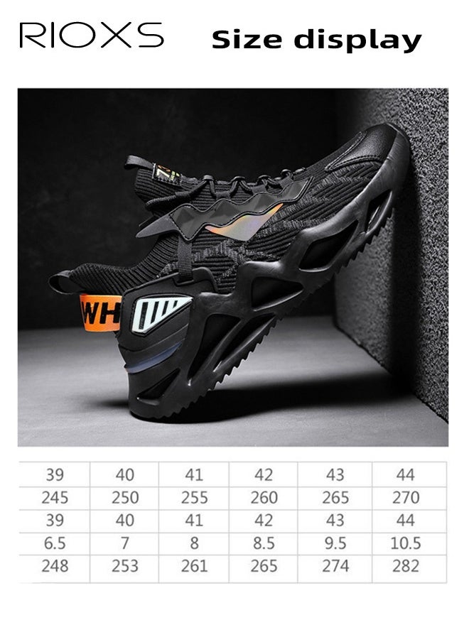 RIOXS - Men's Fashion Running Shoes with Flyknit Upper, Casual Athletic Trainers with Non-slip Sole Design, Comfortable Walking Sneakers, Breathable Mesh Sports Shoes, Easy to Pull On and Off, Mens Athlesiure Shoes - Image 1