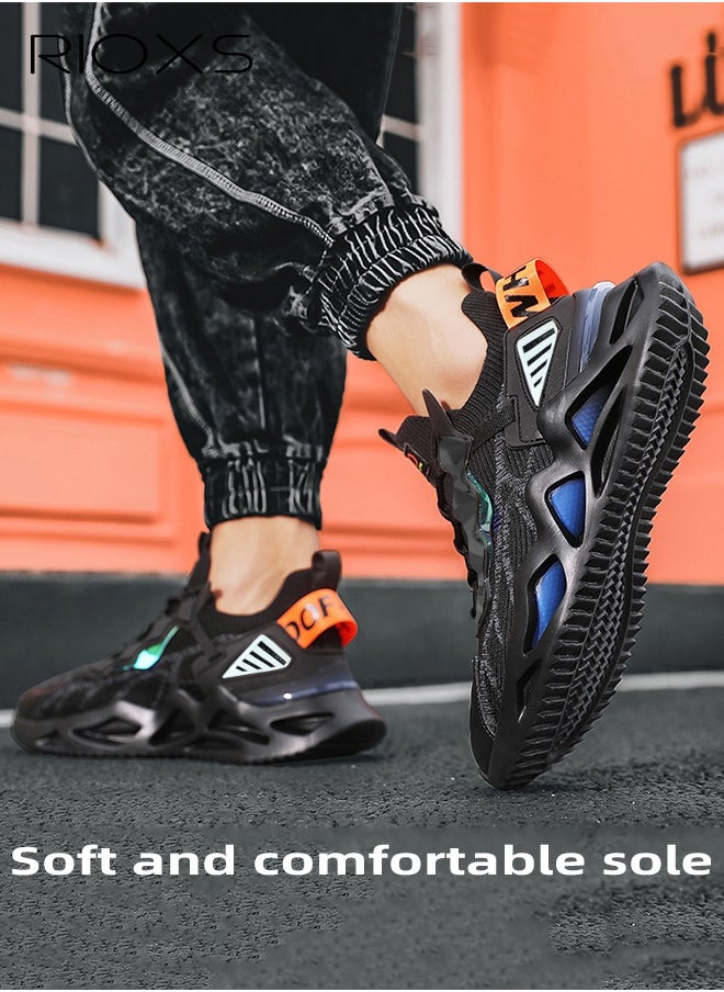 RIOXS - Men's Fashion Running Shoes with Flyknit Upper, Casual Athletic Trainers with Non-slip Sole Design, Comfortable Walking Sneakers, Breathable Mesh Sports Shoes, Easy to Pull On and Off, Mens Athlesiure Shoes - Image 1