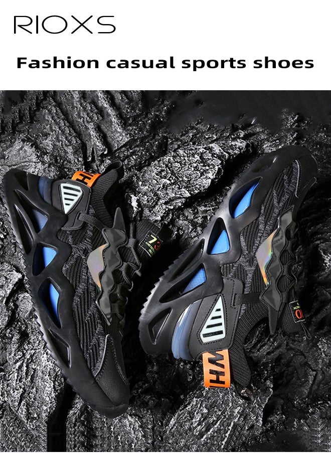 RIOXS - Men's Fashion Running Shoes with Flyknit Upper, Casual Athletic Trainers with Non-slip Sole Design, Comfortable Walking Sneakers, Breathable Mesh Sports Shoes, Easy to Pull On and Off, Mens Athlesiure Shoes - Image 1
